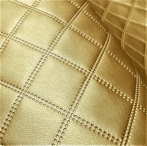 12mb OUTLET Ekoskóra SOFT złota pikowana w romby 7x7 Tkanina Skaj Derma Obiciowa Wodoodporna